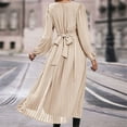 thumbnail image 4 of UTSJKR Womens 2024 Fall Wrap V Neck Wedding Guest Dresses Casual Pleated Long Sleeve Midi Dress Ruffle Smocked Long Dress Beige XL, 4 of 6