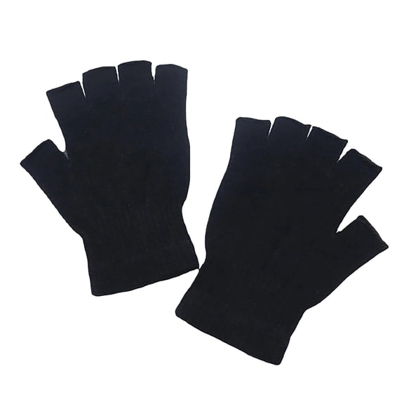 Black Knit Fingerless Gloves for Men and Women, Stretchy Warm Winter Half-Finger Mittens for Typing, Driving, Writing, Cycling, Work and Everyday Outdoor Activities