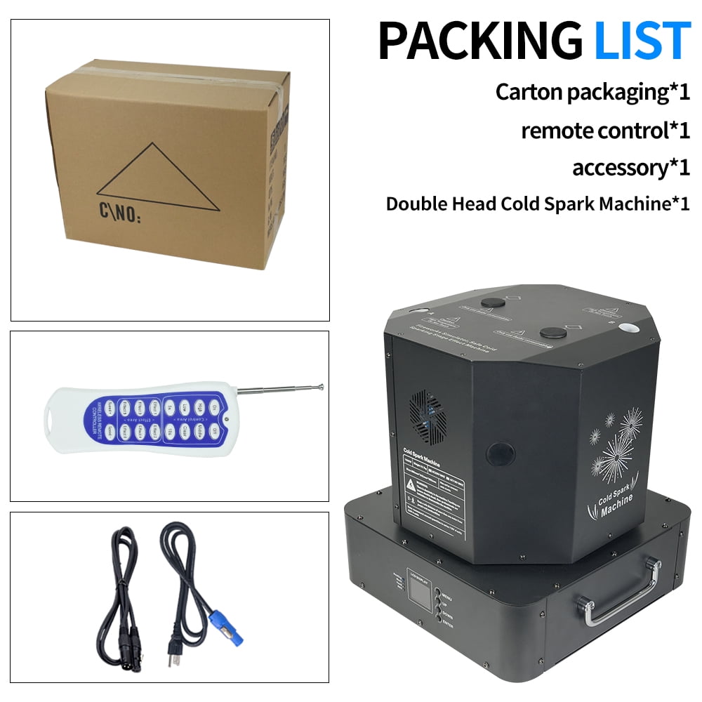1500W Double Head Cold Spark Machine DMX512 Firework Machine 3-16ft Adjustable for Wedding Stage Party DJ Disco,White