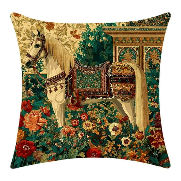 chaungfeng Animals Series Horse-Themed Print Cushion Covers, Vintage Home Comfortable Square Throw Pillowcovers for Bed Sofa Decoration Living Room Office 18 x18 Inches (#13)