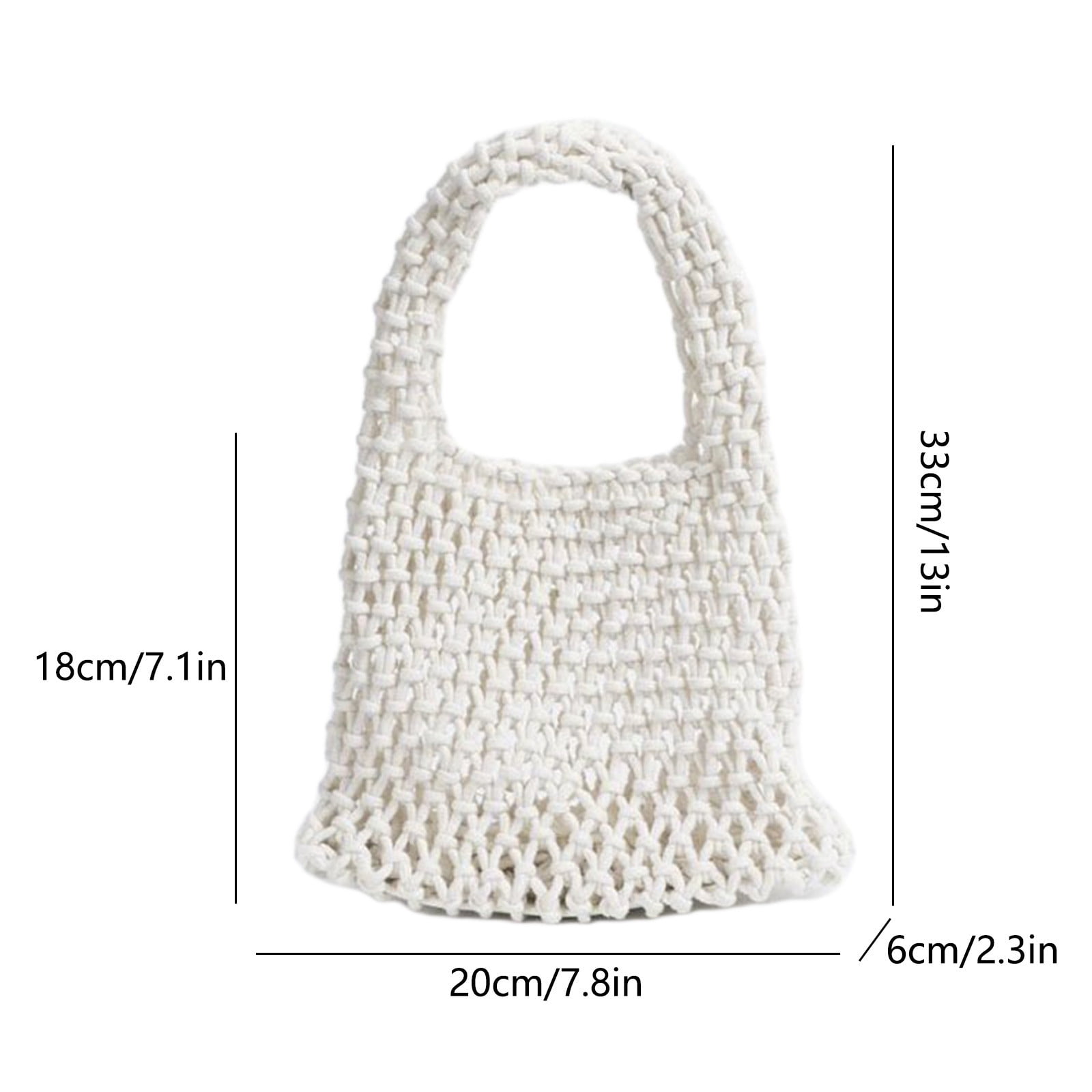 Cotton Crochet Beach Bag - Large Mesh Tote Shoulder Bag For Women, 18.9x13.8 Inches, Khaki/White/Black - View #5