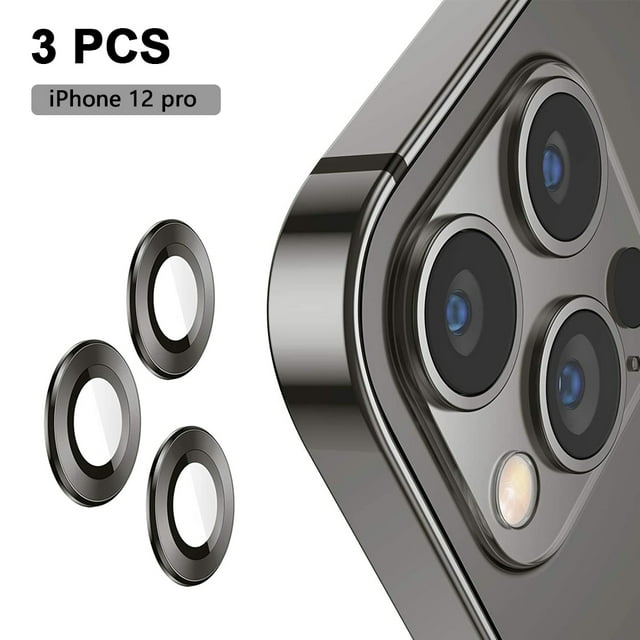 For iPhone 12 Pro /12 Pro Max Camera Lens Protector Cover,3 PCS HD Tempered Glass Metal Full Coverage Back Lens Protection Ring F