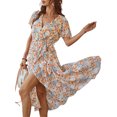 thumbnail image 4 of VISgogo Vestido sin mangas para mujer con cinturón ajustable, estampado floral, decoración de volantes, ropa de verano dividida VISgogo moda, 4 of 8