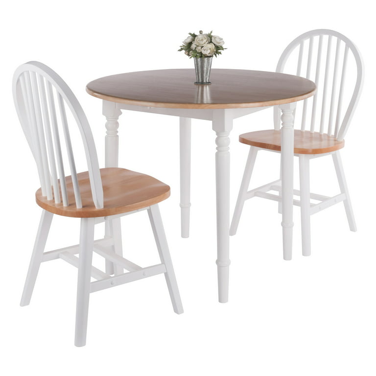 Winsome Wood 53867 Sorella 3 Pc Drop Leaf Dining Table With Windsor Chairs Natural And White
