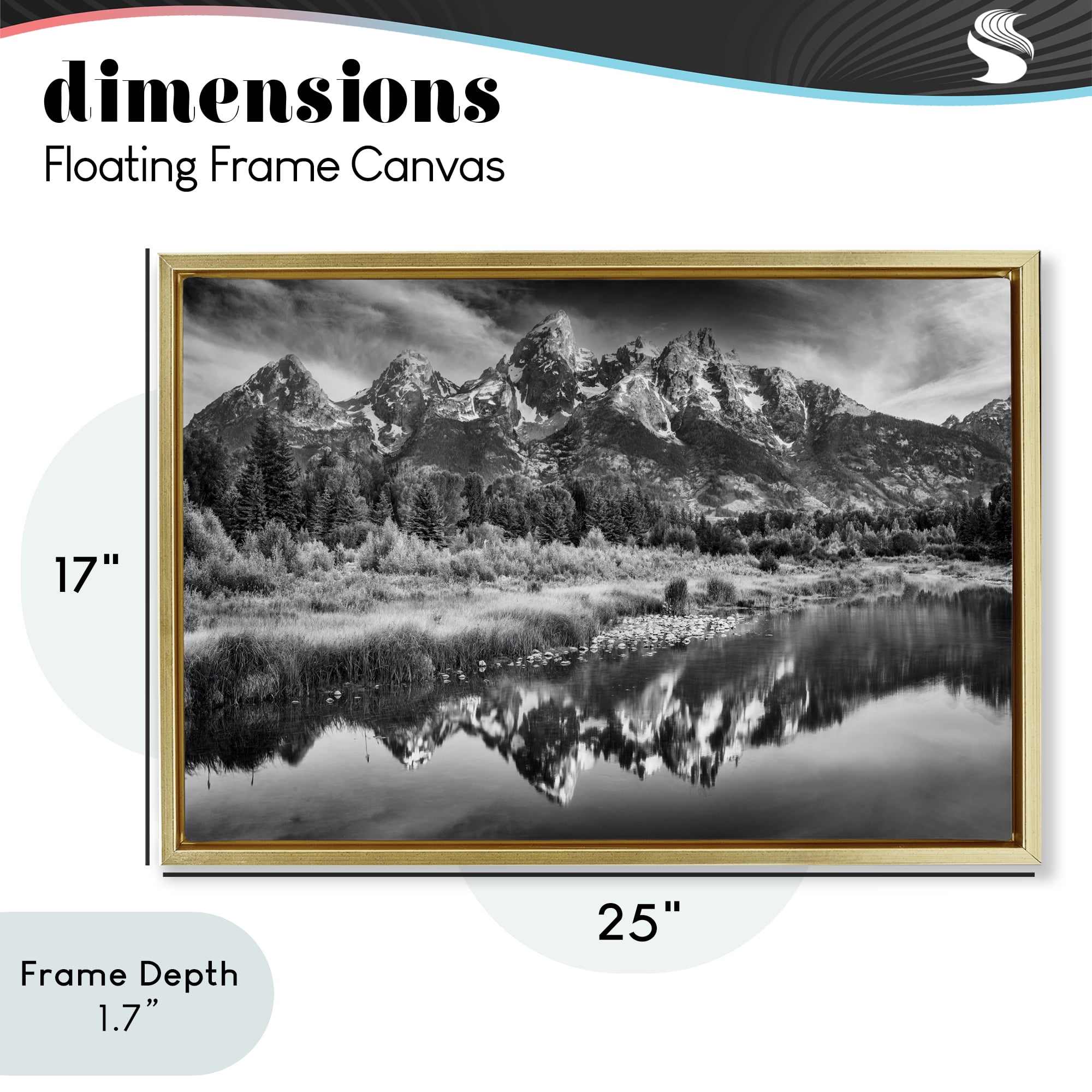 Stupell Industries Teton Mountain Reflections Gold Framed Floater Canvas Wall Art, design by Rick Berk