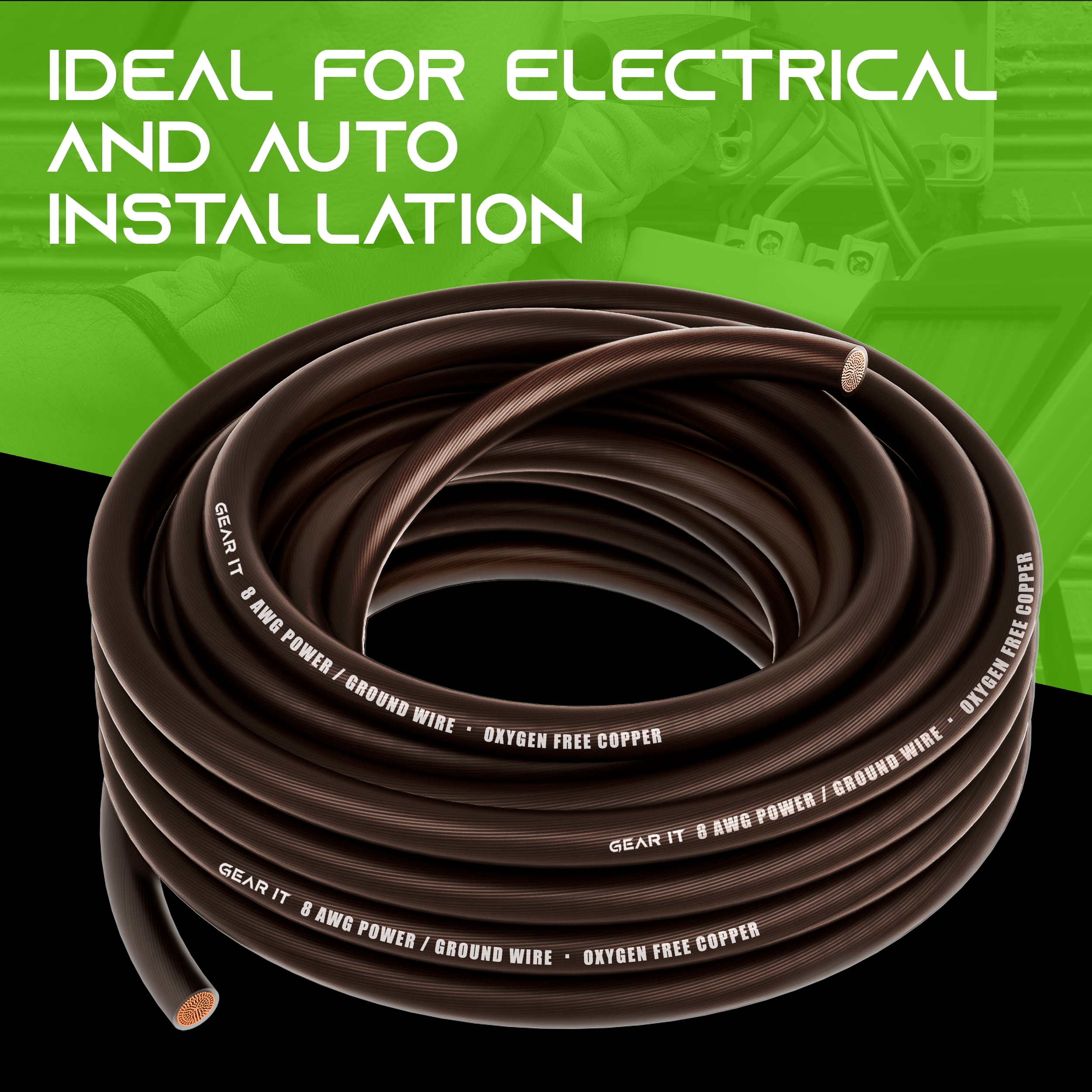 GearIT 8 Gauge Wire Oxygen Free Copper OFC (25ft - Black Translucent) 8 AWG - Primary Automotive Wire Power/Ground, Battery Cable, Car Audio Speaker, RV Trailer, Amp, Electrical 8ga - 25 Feet