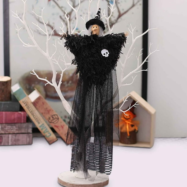 Xihbxyly Muñeca de Bruja de Halloween, Diseño de Falda de Gasa Blanca, Colgante de Ventana Espeluznante, Decoración Atmosférica para El Hogar, Perfecta para Bandejas Escalonadas, Mesas, Estantes, Fie