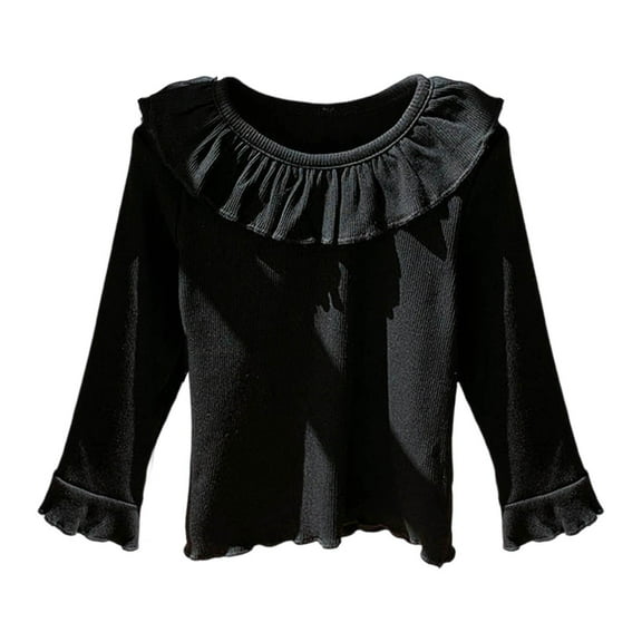 MEZZALL Girls Knit Blouse Round Collar And Lace Trim Cute Casual Tops For Toddlers Kids Soft Comfortable Stretchy Tee Shirt Holiday Dailywear