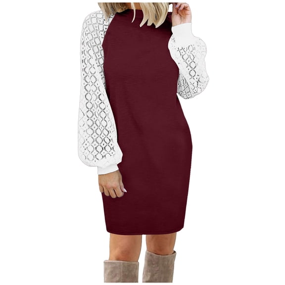 USSUMA Fall Dresses For Women 2022, Ladies Fall Short Tshirt Dresses Long Sleeve Tiered Wrap Sundresses Formal Graphic Crew Neck Night Wedding Dresses Floral Plain Printed