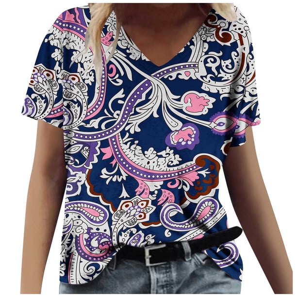 Blusas de Manga Corta para las Mujeres Causal Cuello en V Camiseta Sólida, Blusas de Verano de las Mujeres para el Hogar Y Diario