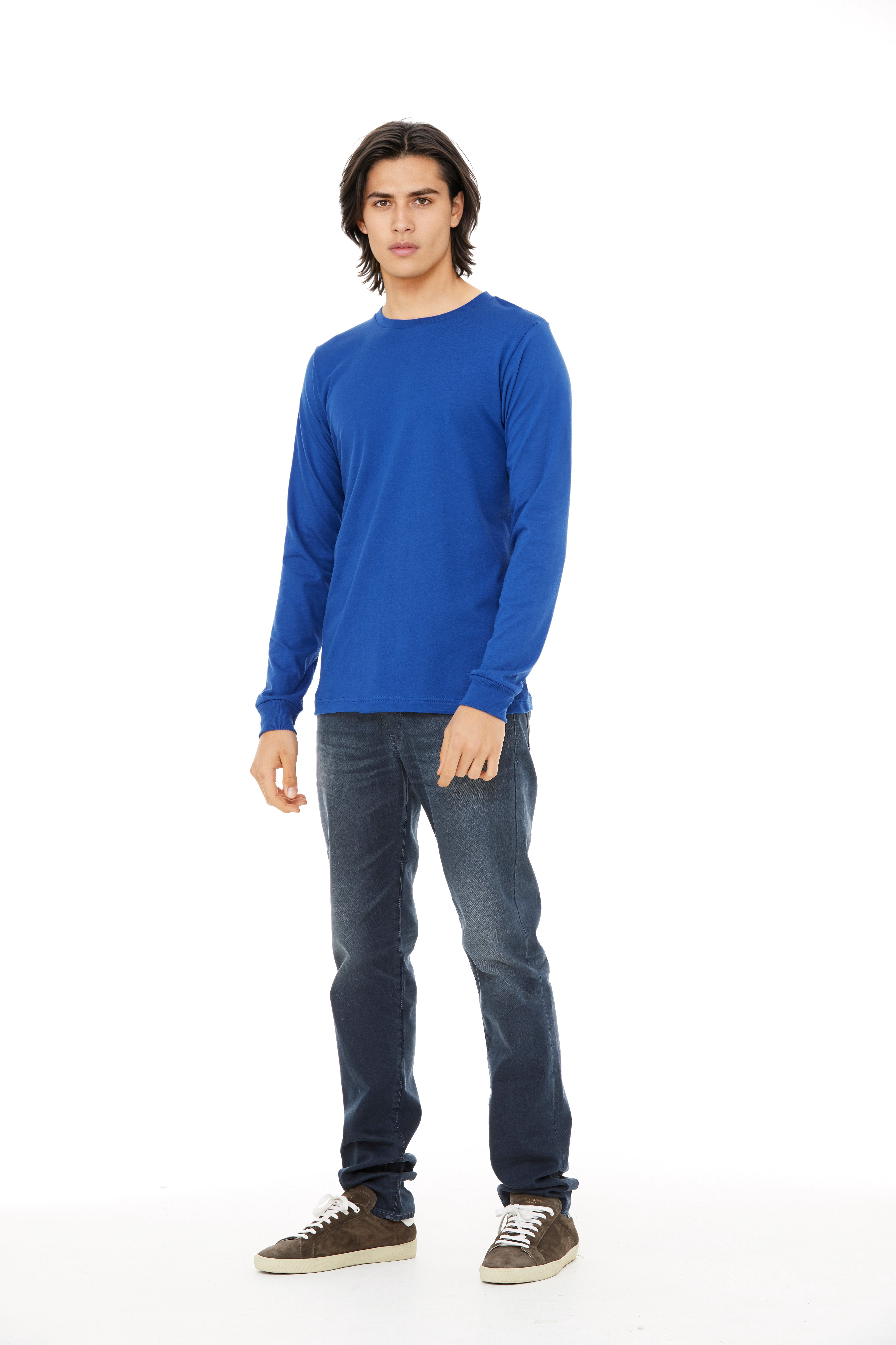 BELLA+CANVAS Adult Crew Neck Personalized Long Sleeve T-Shirt, Create your own Designs, True Royal, Large, Unisex