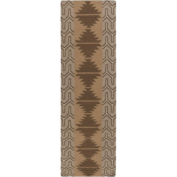 Hauteloom Grandy Wool Hallway, Kitchen Runner Rug - Southwestern - Tan, Dark Red - 2'6" x 8'