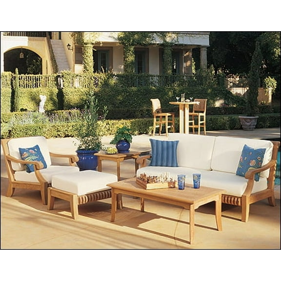 Wholesale Teak 5 Piece Wood Outdoor Patio Bar Set with Ottoman, Brown/Beige