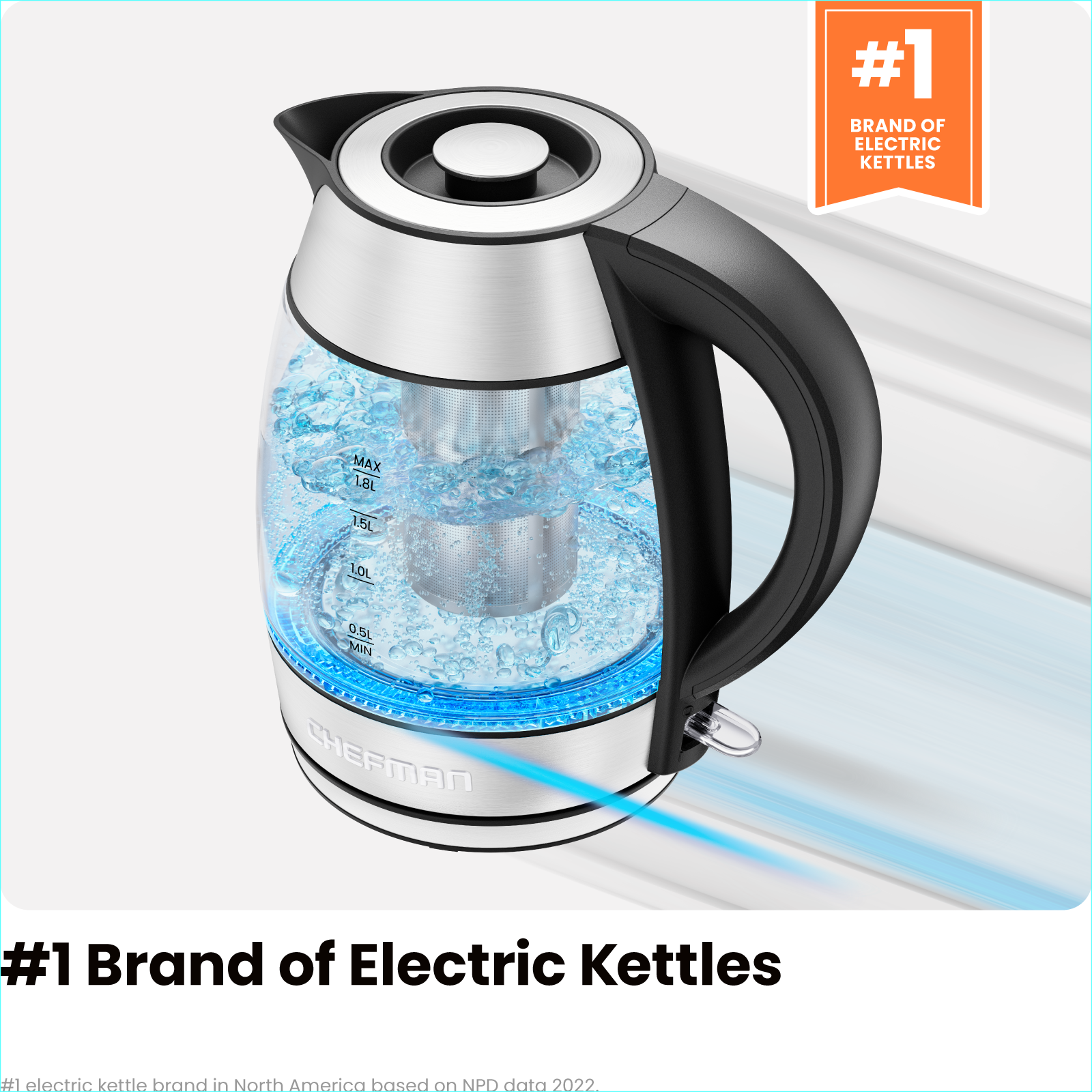 Chefman Fast Boiling 1.8L Electric Glass Kettle photo 2
