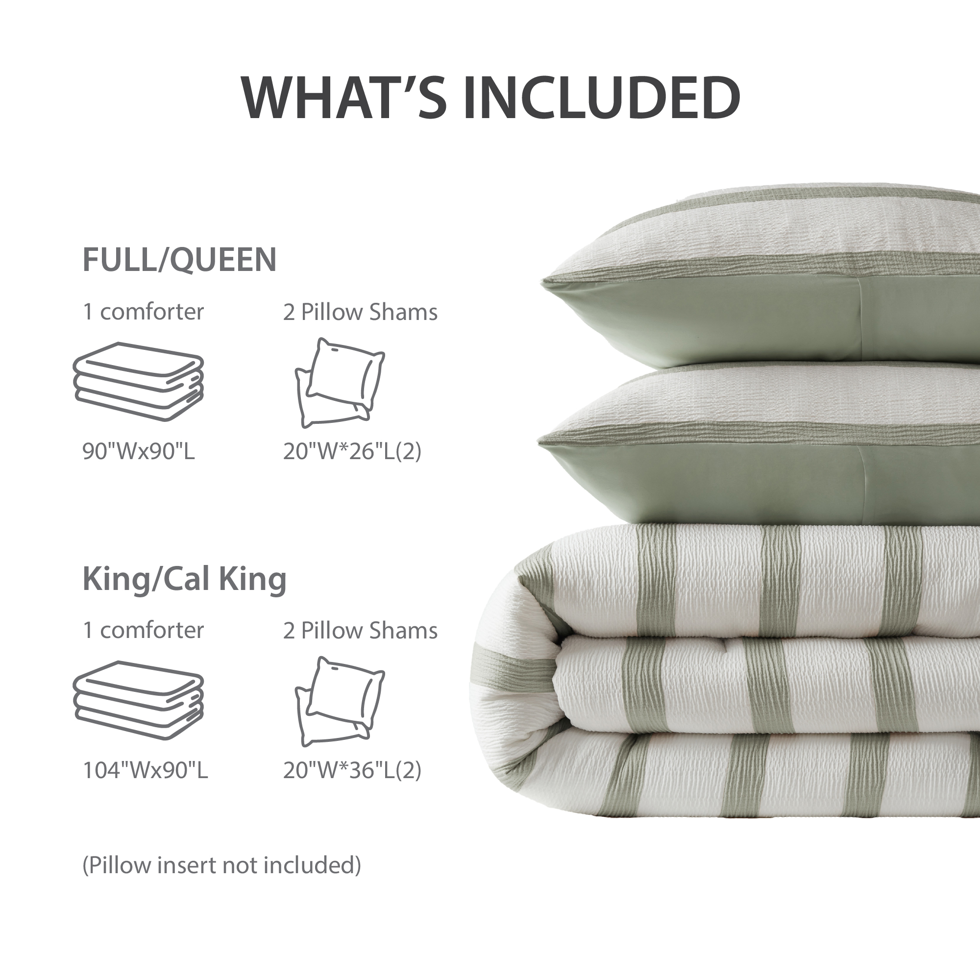 Regency Heights King/Cal King Comforter Set, Striped Texture Bedding Comforter Sets, 3 Pieces Tonal Stripes Woven Comforter with Pillow Sham, Sage Green