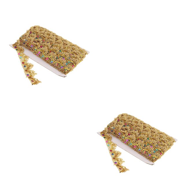 Bewildely 13m x 35mm lentejuelas encaje metálico borde adornos cinta tela DIY costura rosered 2piezas oro 13m