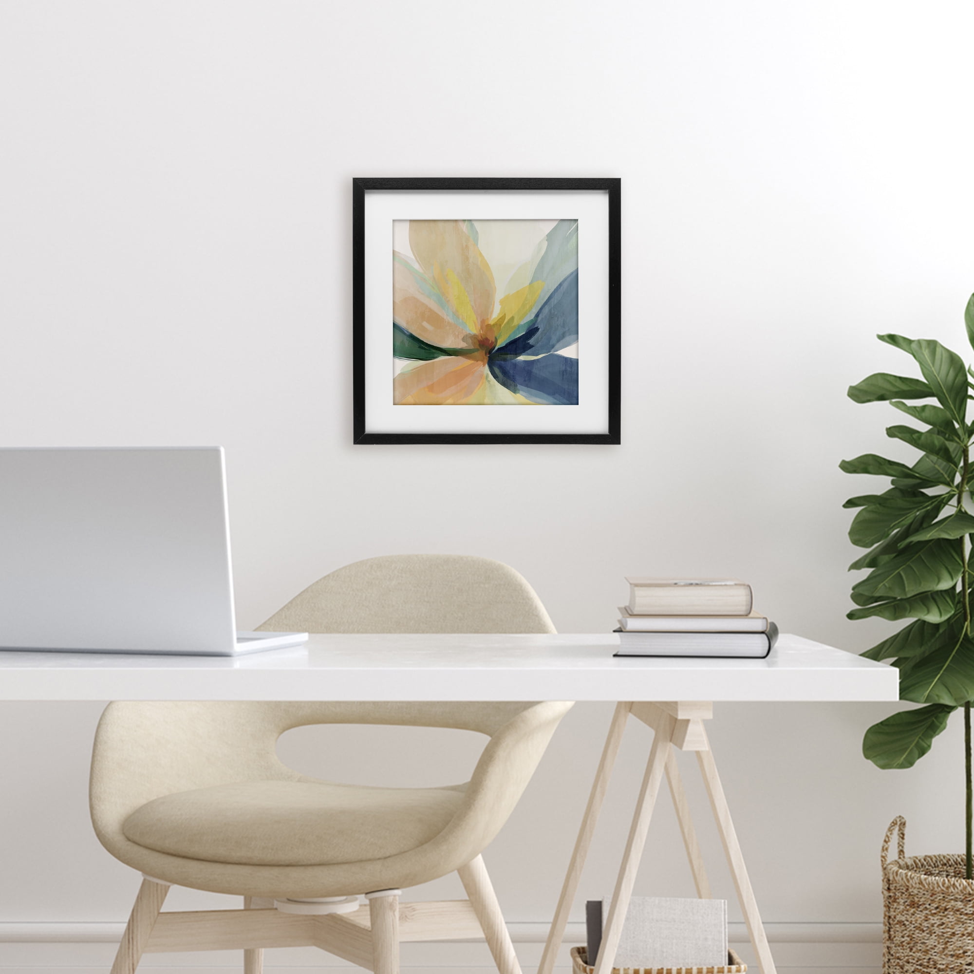 Flared Abstract Neutral Petals Black Framed Print Under Glass, design by Irena Orlov