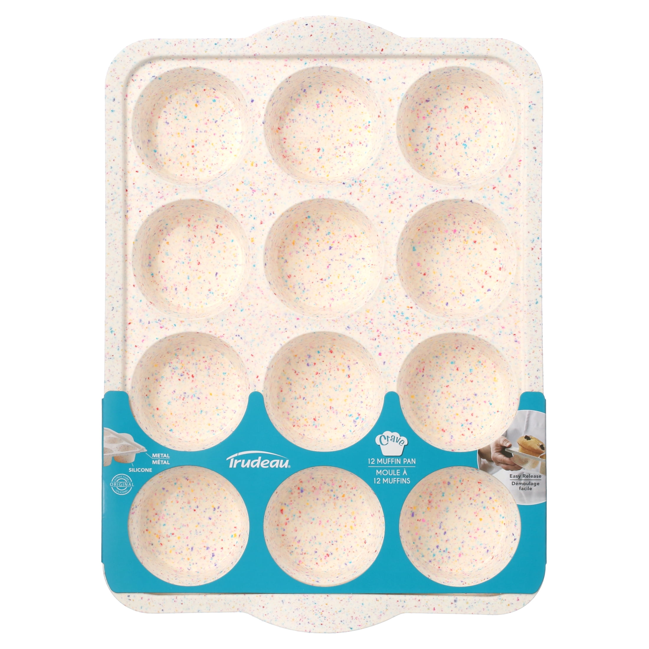 Trudeau Silicone 12 Count Muffin and 24 Count Mini Muffin Pans, 2 Pack, 2.75 in and 1.75 in Diameters, Granite, Dishwasher Safe, Easy Release