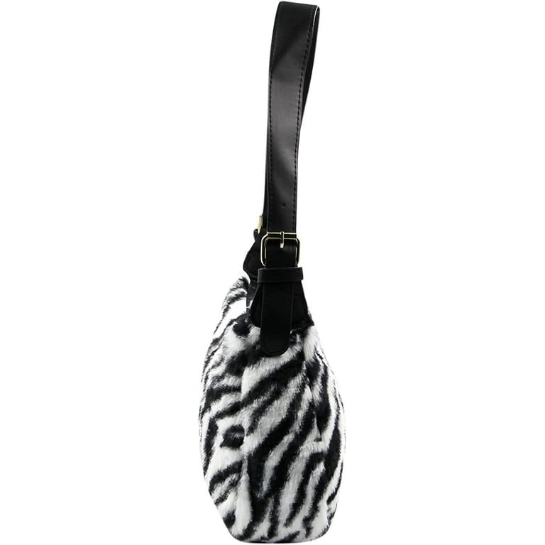 YOUI-GIFTS Women Fashion Zebra Print Faux Fur Shoulder Bag Fluffy