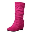 thumbnail image 6 of Sehao Women's Retro Flock Zipper Internal Elevated Mid Calf Slouchy Boot Shoes Hot Pink Flock, 6 of 6