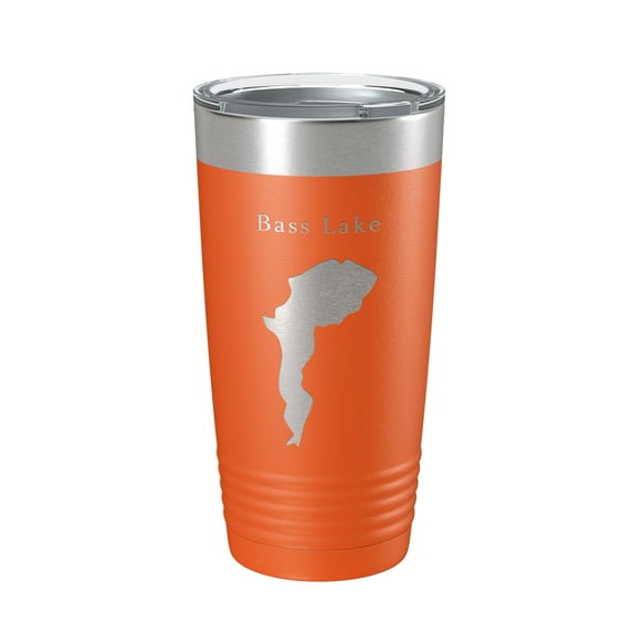 Bass Lake Map Tumbler Travel Mug Insulated Laser Engraved Coffee Cup North Carolina 20 oz Orange
