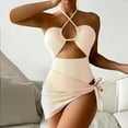 thumbnail image 1 of Traje de baño de 2 piezas para mujer, trajes de baño para mujer, bikini liso con tirantes y abertura en V, conjunto de traje de baño de tres piezas para mujer, 1 of 8
