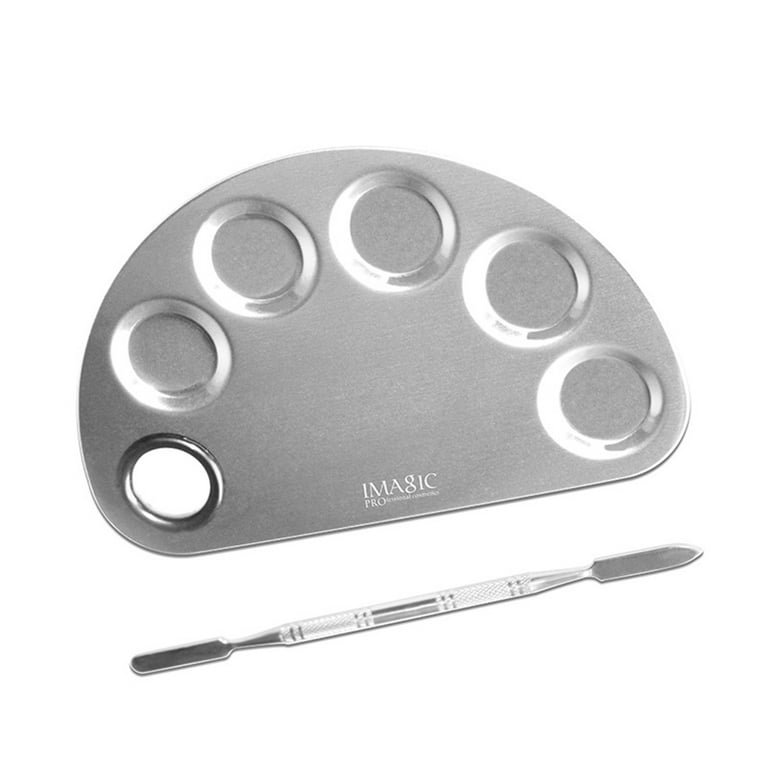 Farfi Makeup Palette Tray Anti-Slip Ergonomics Handle Easy to Clean  Stainless Steel Makeup Mixing Color Palette for Beauty 