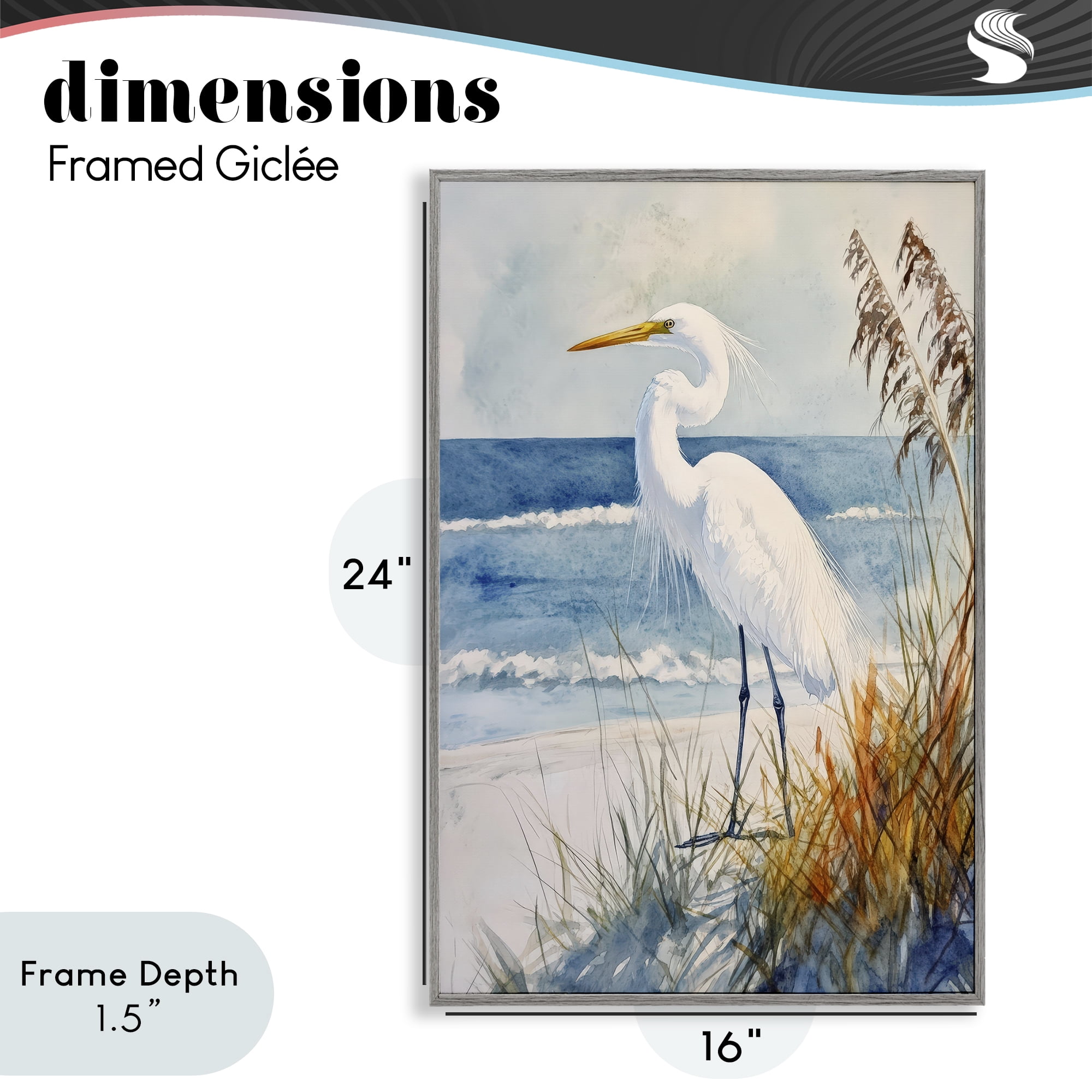 Stupell Industries Egret By The Waves Gray Framed Giclee Art, design by Petal Prints Design