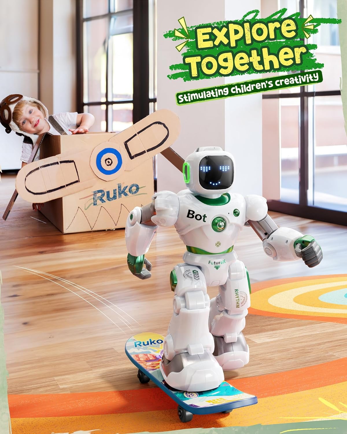 Ruko 1088 Smart Robot for Children, Large Programmable RC Robot with Voice and App Control, Gift for Kids 4-9 Year Boys and Girls, Green
