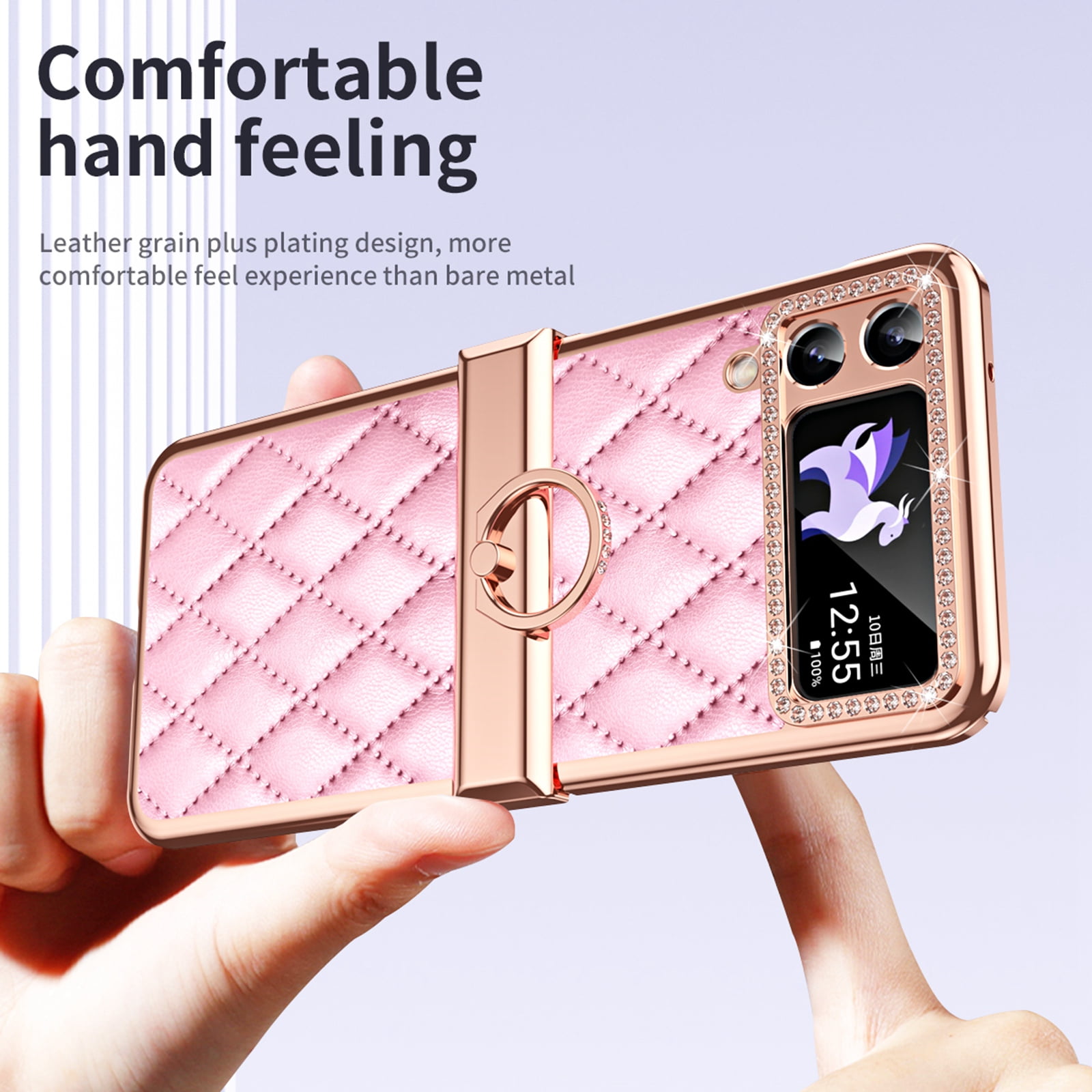 TECH CIRCLE for Samsung Galaxy Z Flip 4 5G Case, Sparkle Glitter Bling Anti-Scratch Full-Body Shockproof Protective Phone Case with Finger Ring for Samsung Galaxy Z Flip 4 5G 6.7 inch,Pink