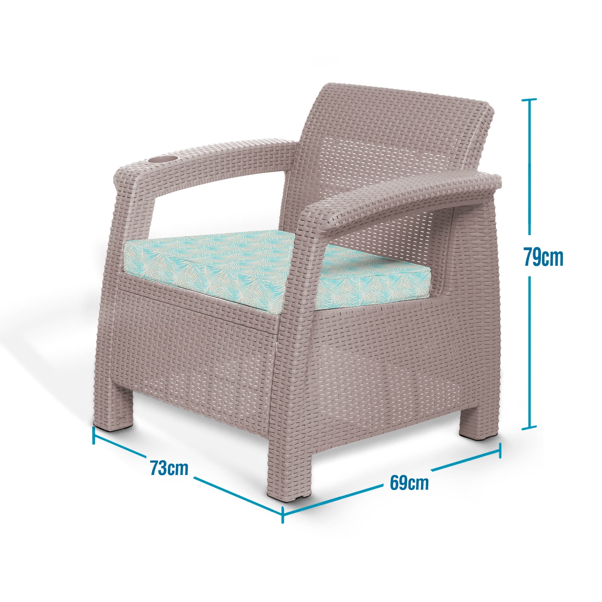 MQ Ferrara Outdoor Patio Chat Set with Cushions, 3 Piece in Beige