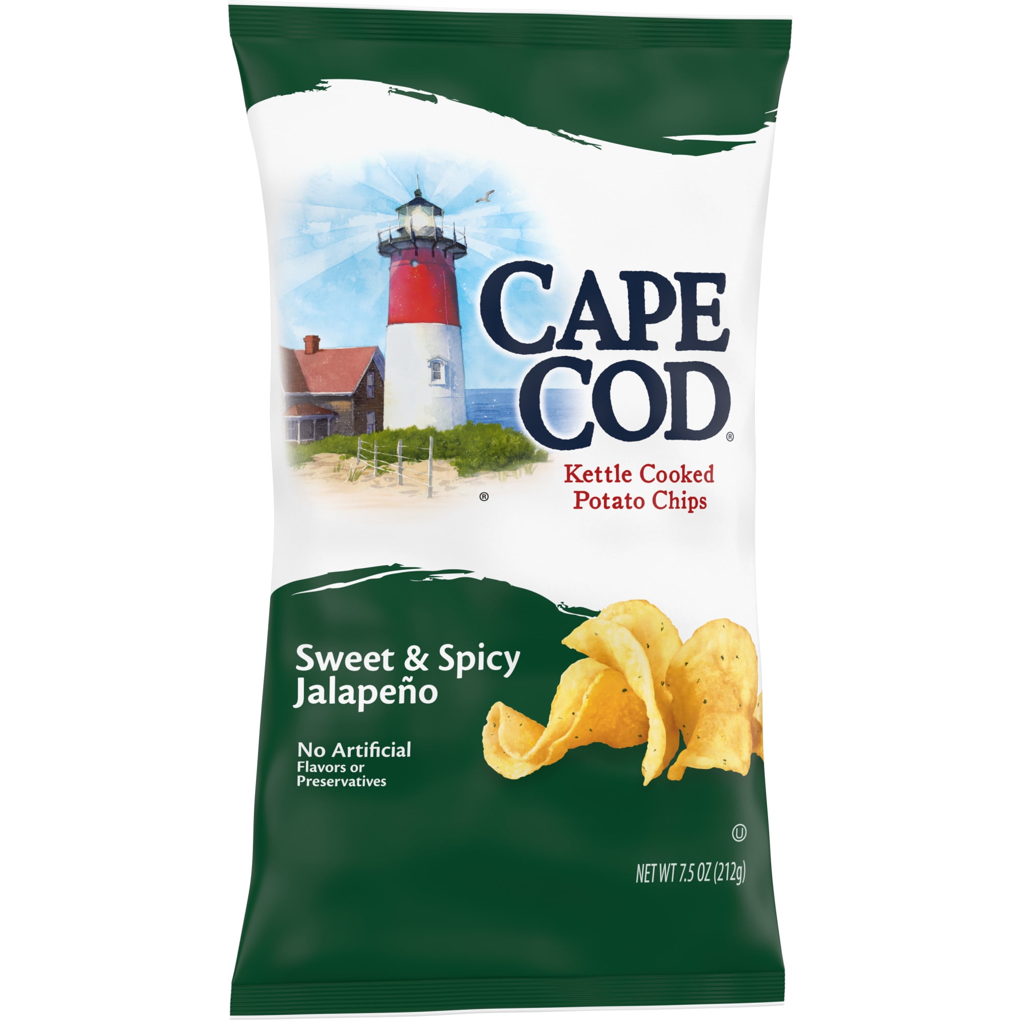 Cape Cod Sweet & Spicy Jalapeno Crunch Kettle Cooked Potato Chips, 7.5 oz Bag With Olive Green Bowl By ValueNest