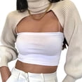 thumbnail image 3 of ZPAQI Women Lantern Long Sleeve Sweater Sexy Hollow Out Turtleneck Solid Color Crop Top Ribbed Knitted Loose Pullover Shrug Cover Up Streetwear, 3 of 21
