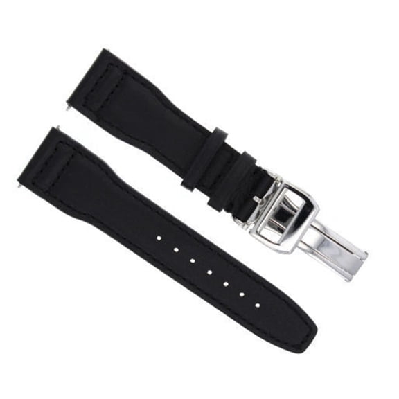 22MM LEATHER WATCH STRAP BAND DEPLOYMENT CLASP FOR IWC PILOT TOP GUN BLACK SHINY
