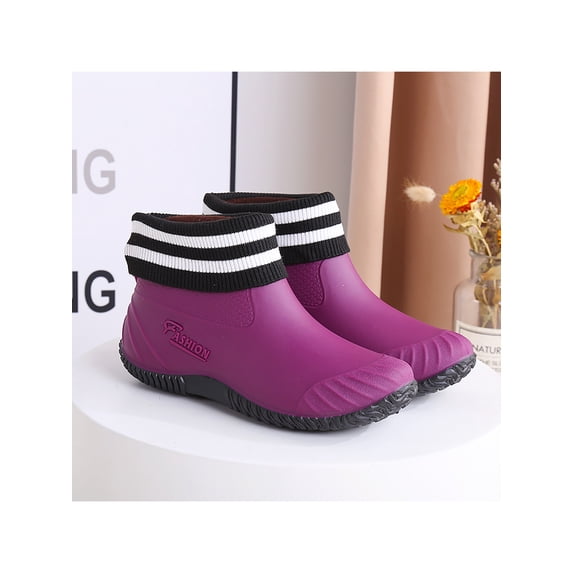 Rotosw Ladies Garden Shoe Slip On Work Shoes Flat Rain Boots Nonslip Ankle Bootie Kitchen Waterproof Purple-1 6