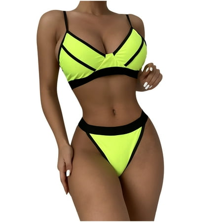 

VKEKIEO Two-Piece Sets Swimsuit Sport Bra Style Padded Green S