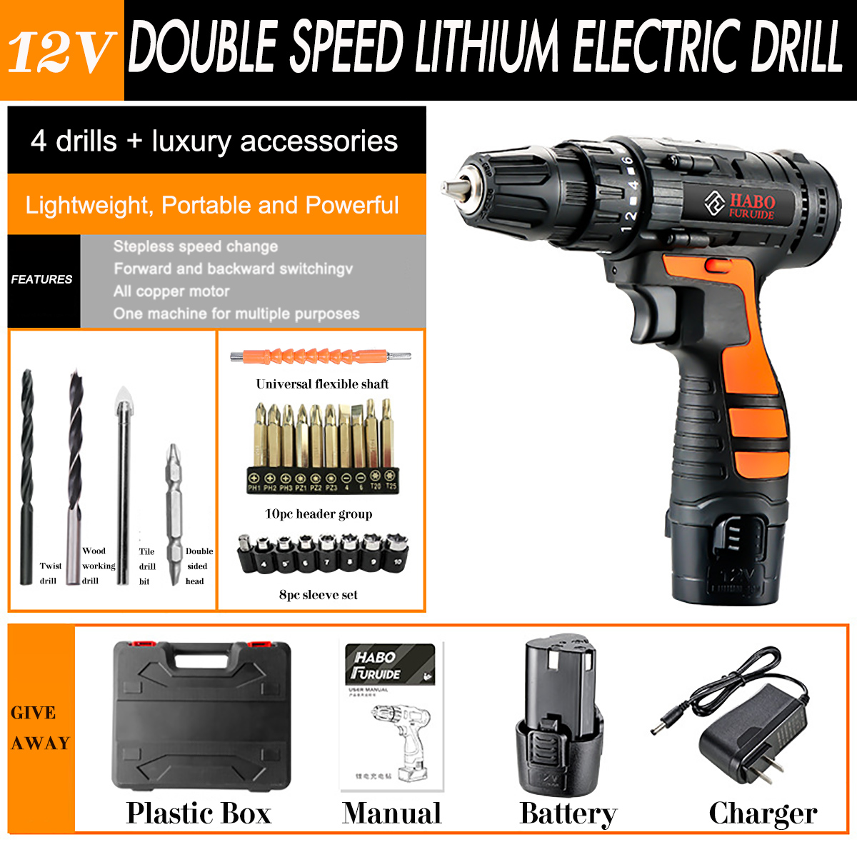 Electric Drill Driver, Compact 3900mA 