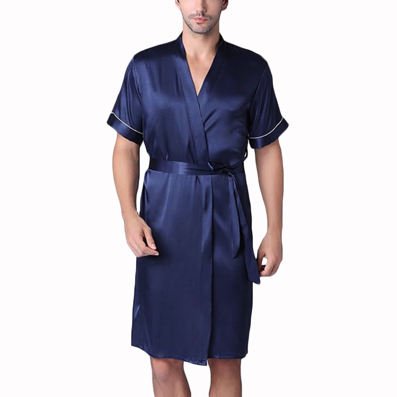 Men's Summer Nightshirts Short Sleeve Casual Soft Bathrobe Sleepwear Pyjama Robe 