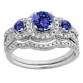 thumbnail image 2 of Dazzlingrock Collection 14K Round Tanzanite & White Diamond Ladies 3 Stone Bridal Engagement Ring Set, White Gold, Size 8.5, 2 of 7