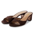 thumbnail image 3 of YDN Women Open Square Toe Slide Sandals Slip on Low Chunky Heel Mules Casual Dressy Shopping Heeled Slides Size 16 Brown, 3 of 5