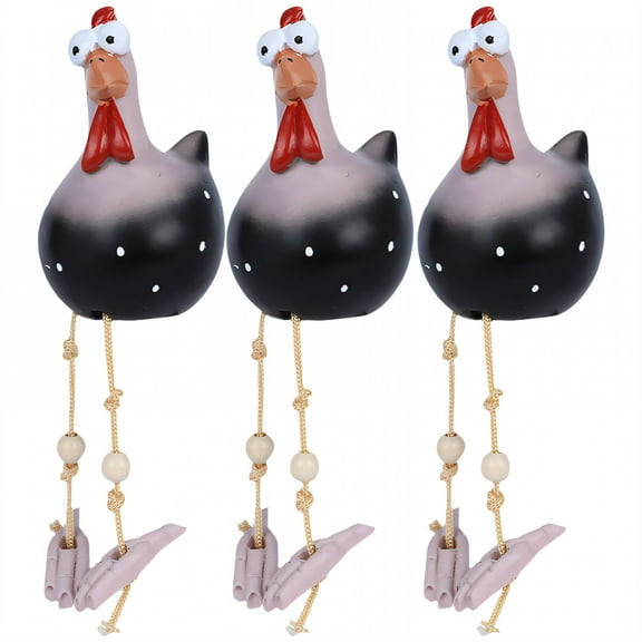 ICERUN 3Pcs Garden Statues,Resin Black Chicken Sculpture Yard Decor,Round Rooster Figure Garden Statues for Outside,Style1