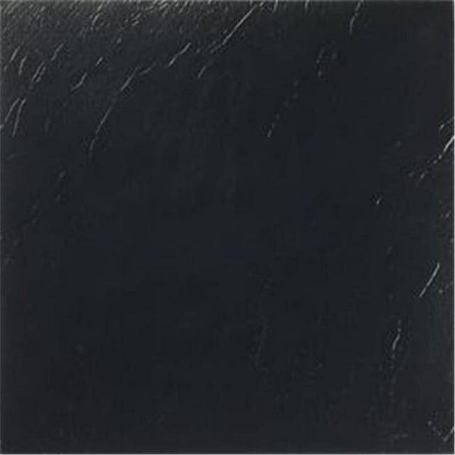 Achim Importing Co., Inc. NEXUS Black 12 Inch x 12 Inch Self Adhesive Vinyl Floor Tile #101. A black vinyl floor tile with a high-gloss, no-wax finish, measuring 12 inches by 12 inches and 1.2mm thick. Ideal for flooring projects in kitchens, bathrooms, bedrooms, foyers, and basements. Features easy peel-and-stick installation for home improvement.
