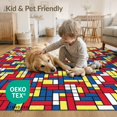 thumbnail image 4 of ODIKA 6'x9' Washable Area Rug Interlocking Minimalist Mosaic Red Yellow Blue Modern Art Inspired for Family Room, Living Mater Bedroom, Non-Slip, Easy Care, 4 of 7