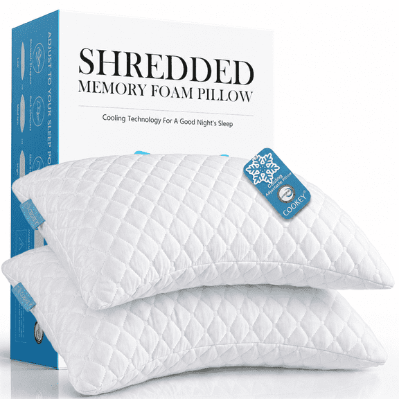 COOKEY Cooling Curved Side Sleeper Pillows Queen Set of 2, Adjustable Shredded Memory Foam, Firm Support for Neck & Shoulder Pain Relief, 20" x 30"