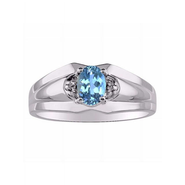 RYLOS Mens Rings Sterling Silver Classic Design 7X5MM Oval Gemstone & Diamond Blue Topaz December Birthstone Ring Size 12