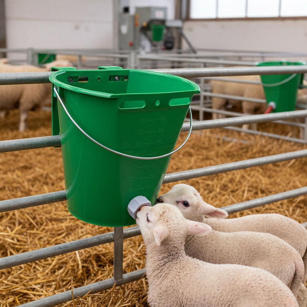 Goat Feeder with Nipple 8L Baby Bottle Bucket for Lambs & Calves 1/3/5 Mouth Sheep Milk Feeder & Plastic Feed Trough Multi-Animal Livestock Nursing Bucket with Scale & Handle
