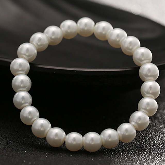 Brazalete de pulsera de perlas blancas de 8MM para mujer, pulsera con cuentas, joyería elástica JAMW Sencillez