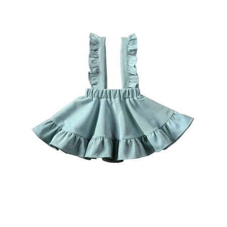 

Little Toddler Girl Corduroy Ruffle Suspender Skirt Basic Plain Cotton Overall Skirts