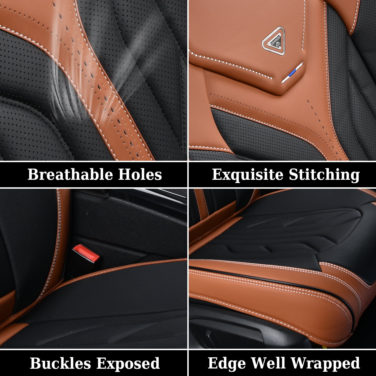 Coverado Front Car Seat Covers, Airbag Compatible Faux Leather Seat Protectors, Waterproof Cushions Universal Fit for Most Sedans SUV Pick-up, Black&Brown