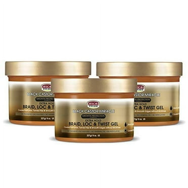 African Pride Black Castor Miracle Extra Hold Braid, Loc, Twist Gel (3 Pack) - Tames Frizz & Controls Edges, No Parabens, No Sulfates, Contains Black Castor & Coconut Oil, 8 oz